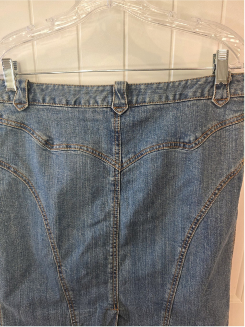 Cripple Creek Denim Western Knee Length Skirt Sz 10 Blue Studded Turquoise Embel - Picture 7 of 10